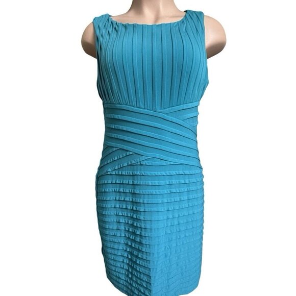 CALVIN KLEIN Teal Bandage Dress Sz 0/2‎ Pleated Crossover Waist PinTuck Slinky - Picture 6 of 14